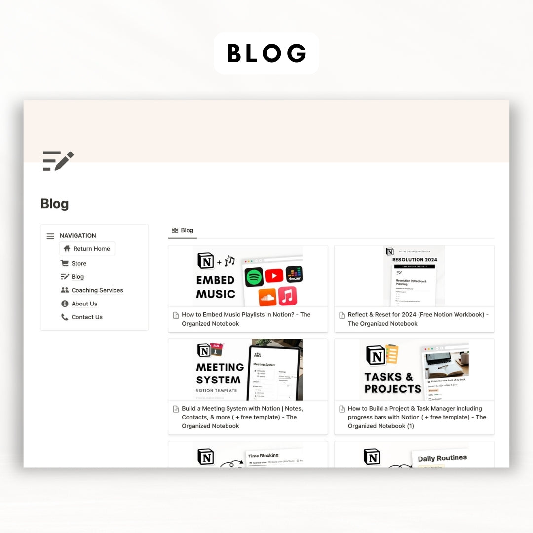 Notion website template