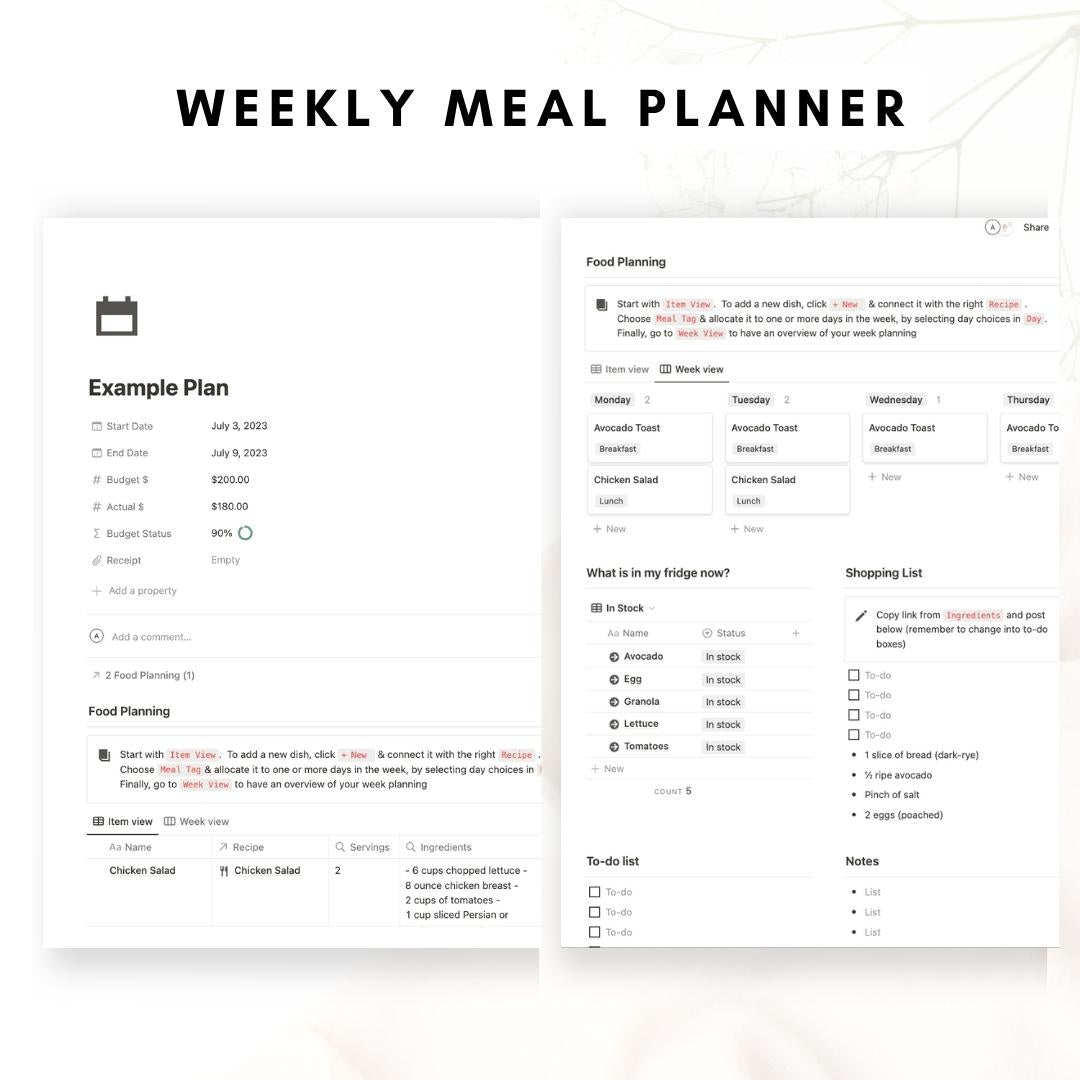 Notion recipe and meal planner