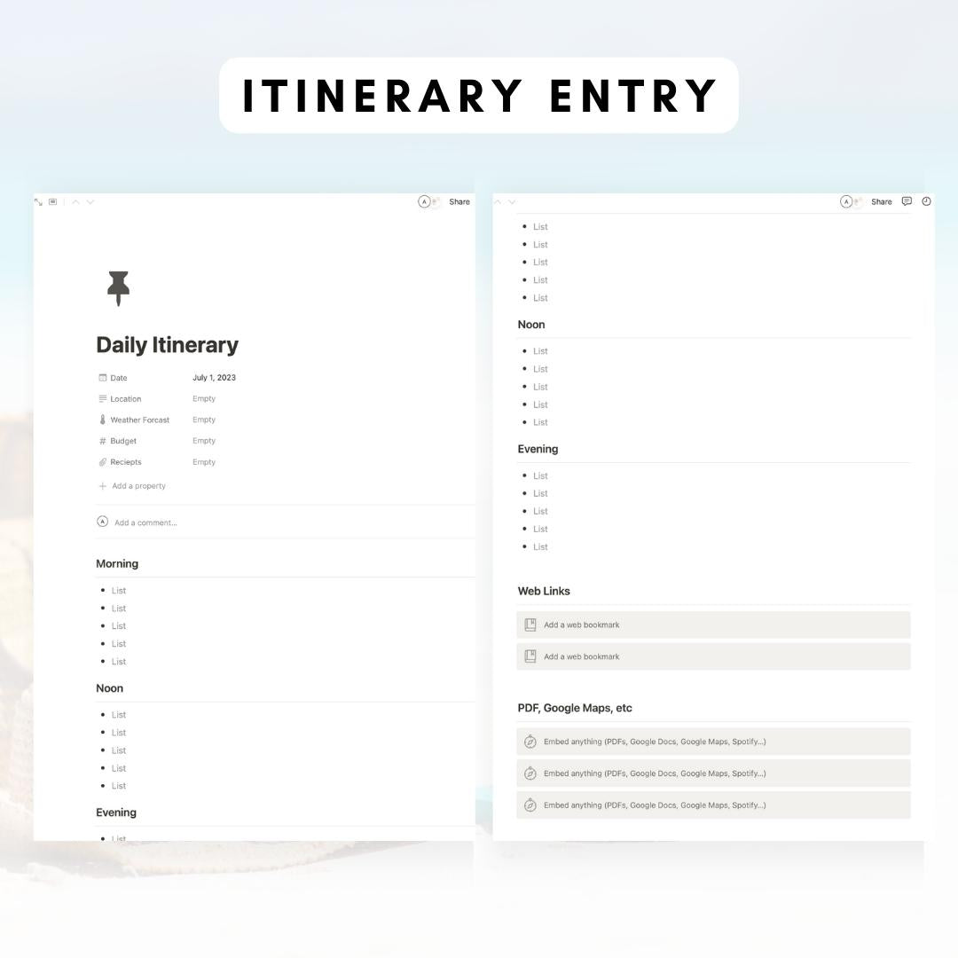 vacation planner notion template