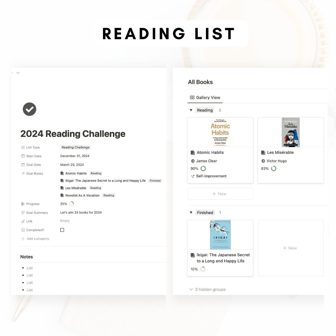 Book library and reading journal notion template