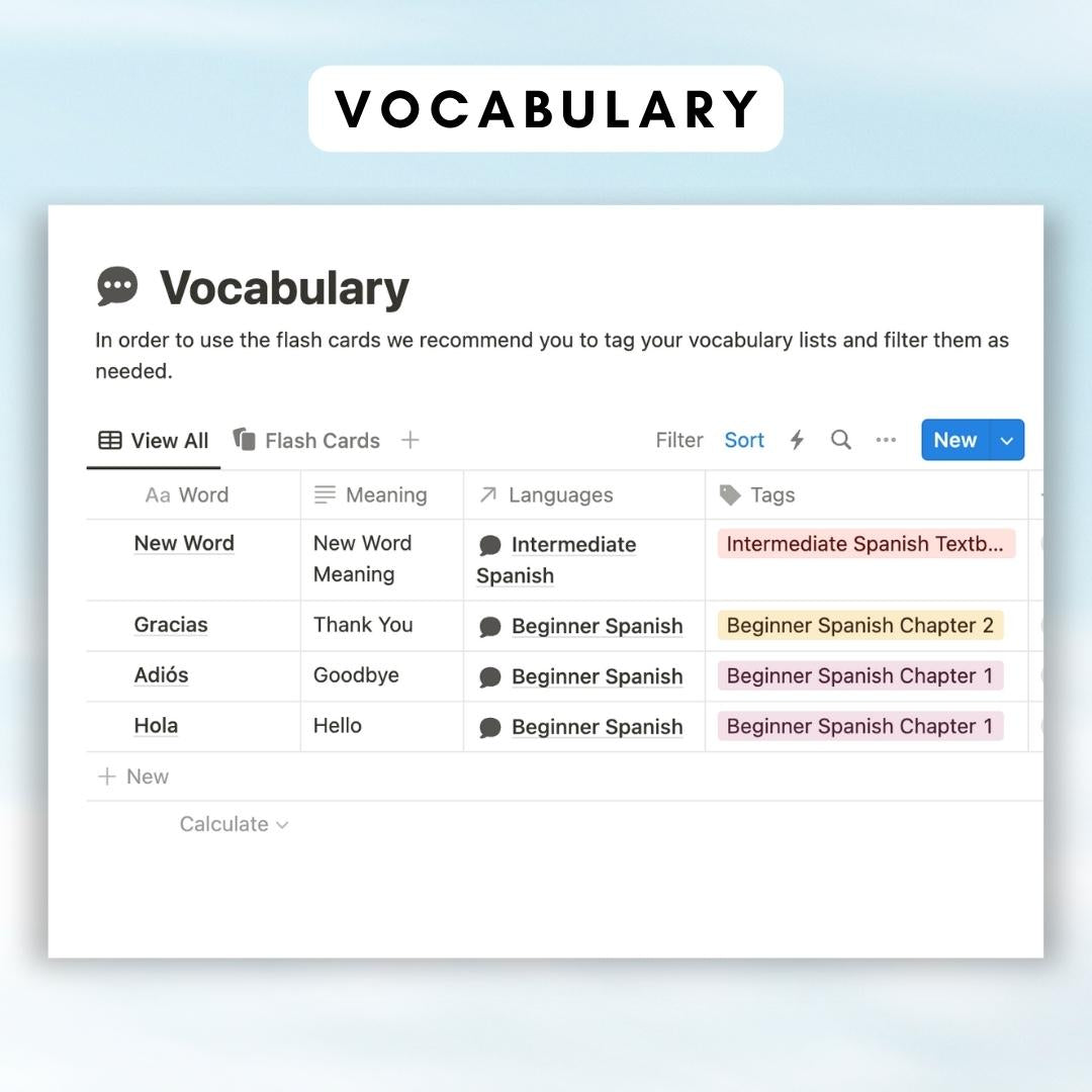Language Learning Hub Notion Template