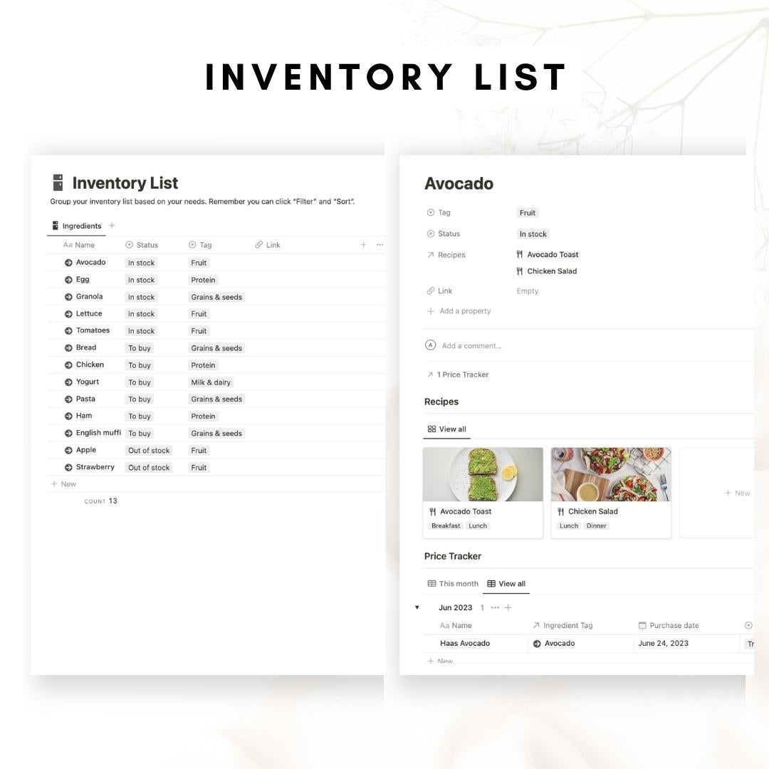 Notion recipe and meal planner