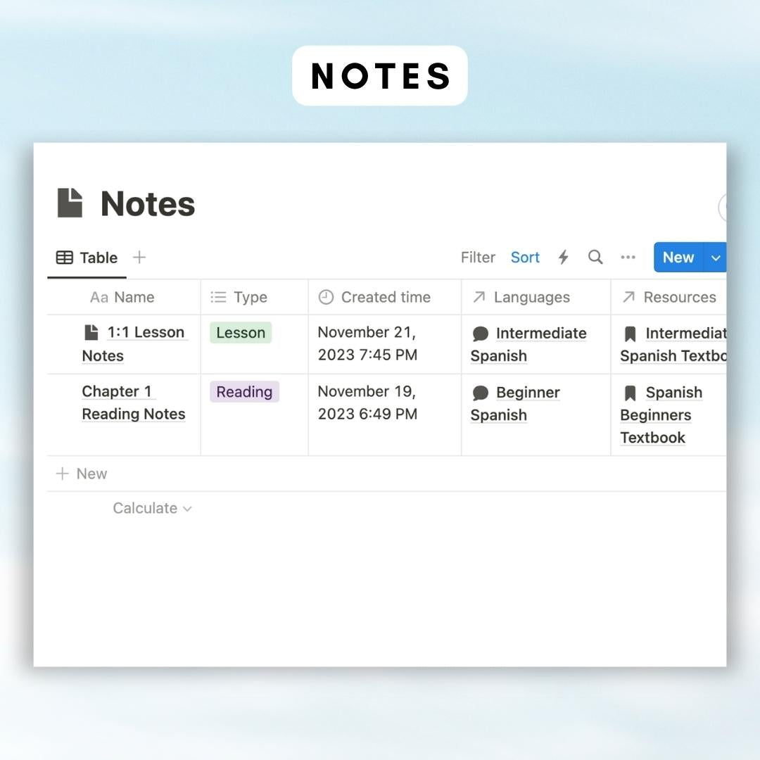 Language Learning Hub Notion Template