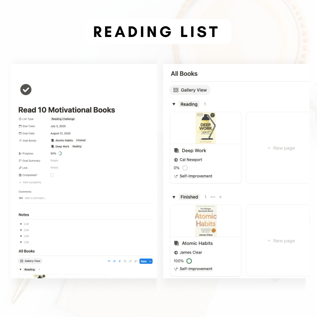Book Library & Reading Journal Notion Template