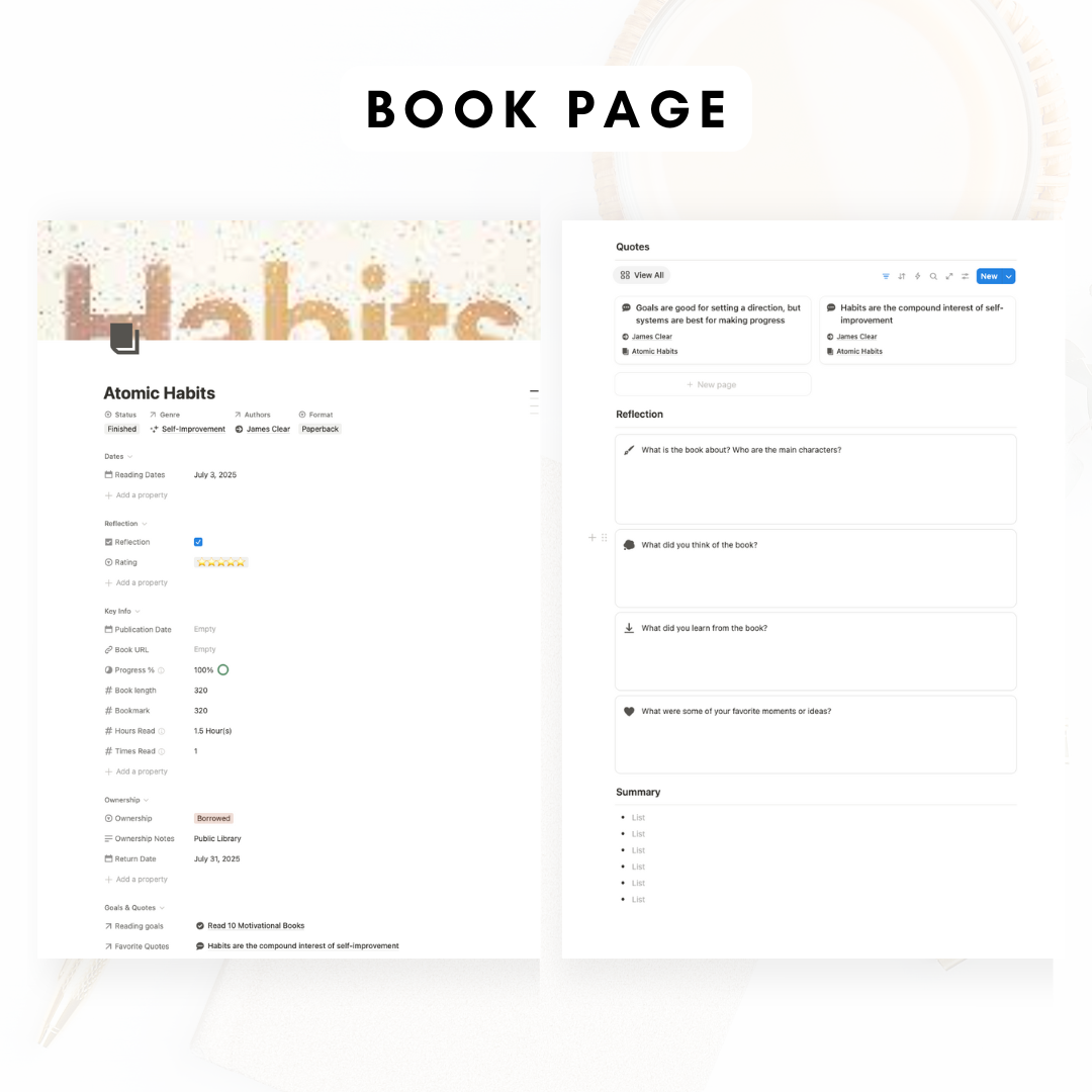 Book Library & Reading Journal Notion Template