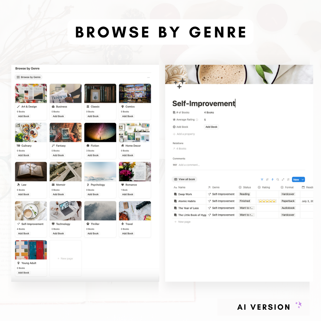 Book Library & Reading Journal (Premium + AI) Notion Template
