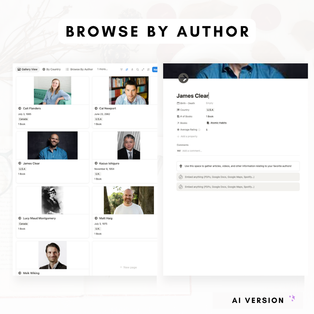 Book Library & Reading Journal (Premium + AI) Notion Template