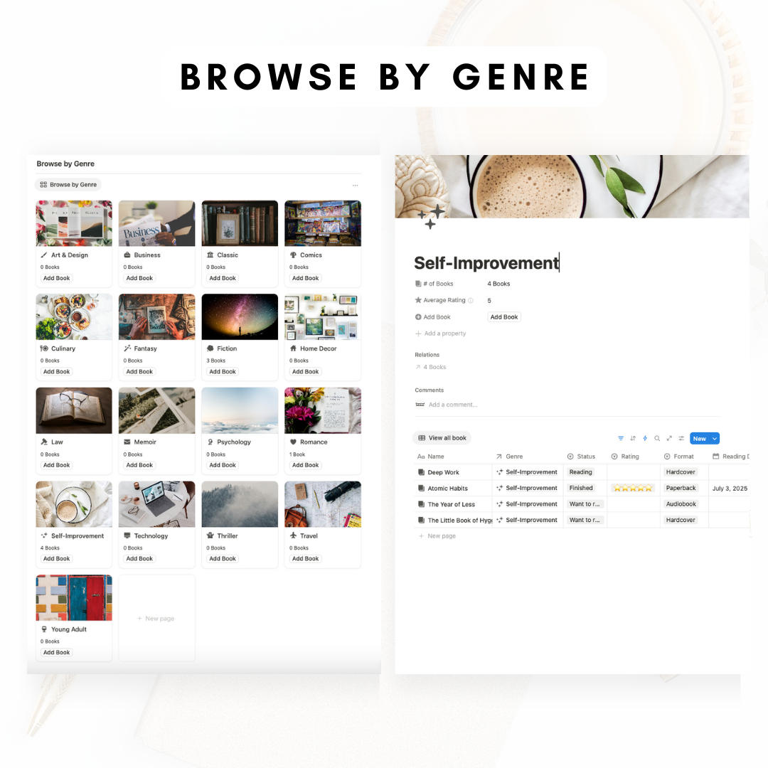 Book Library & Reading Journal Notion Template