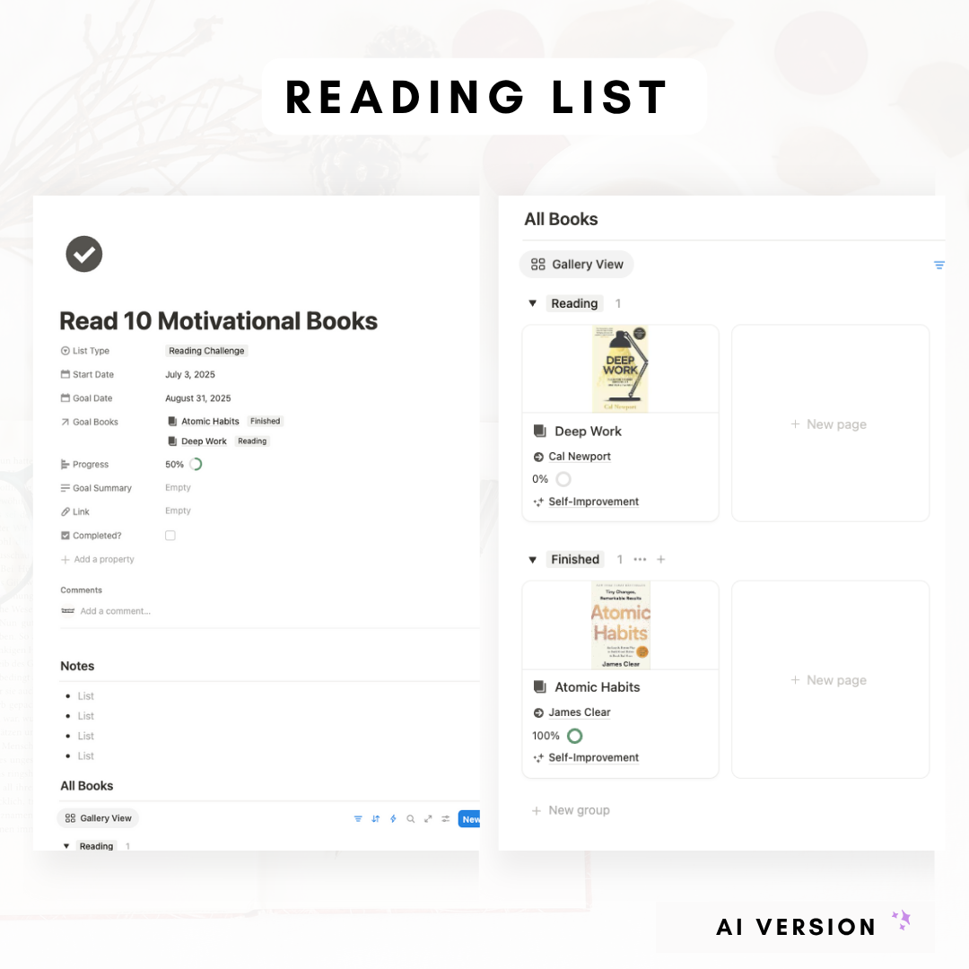 Book Library & Reading Journal (Premium + AI) Notion Template