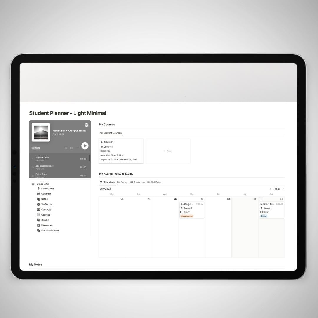 Minimal Notion Student Planner Template