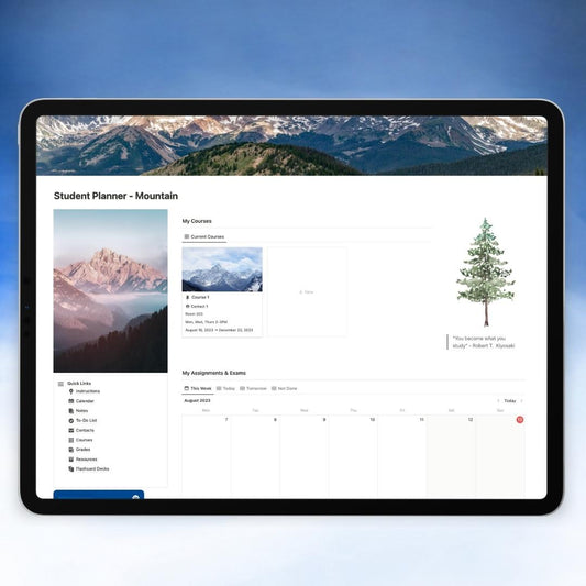 student planner notion template mountain theme