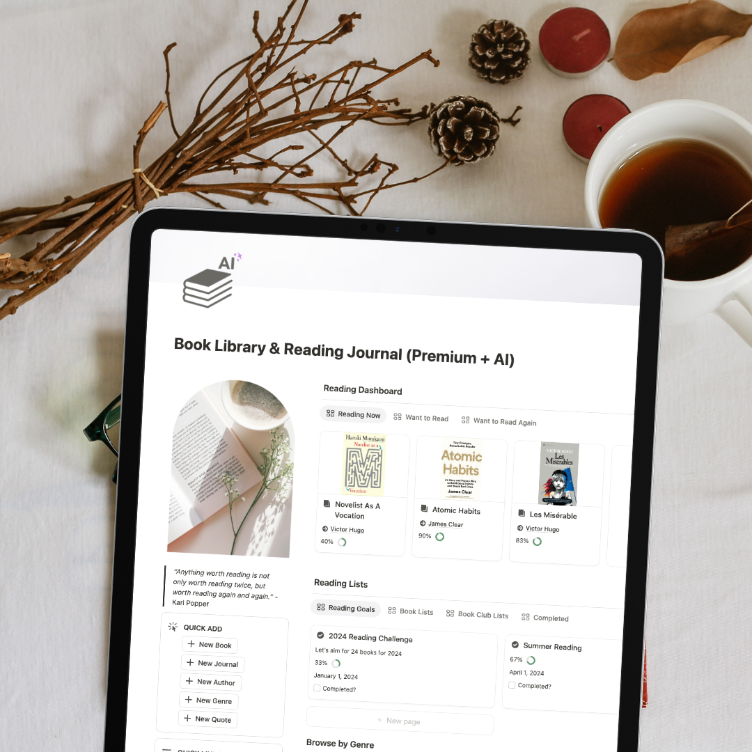 Book Library & Reading Journal (Premium + AI) Notion Template