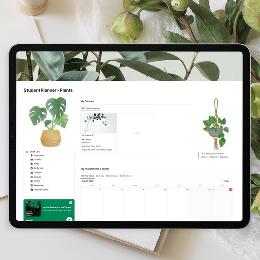 notion student planner template plant theme
