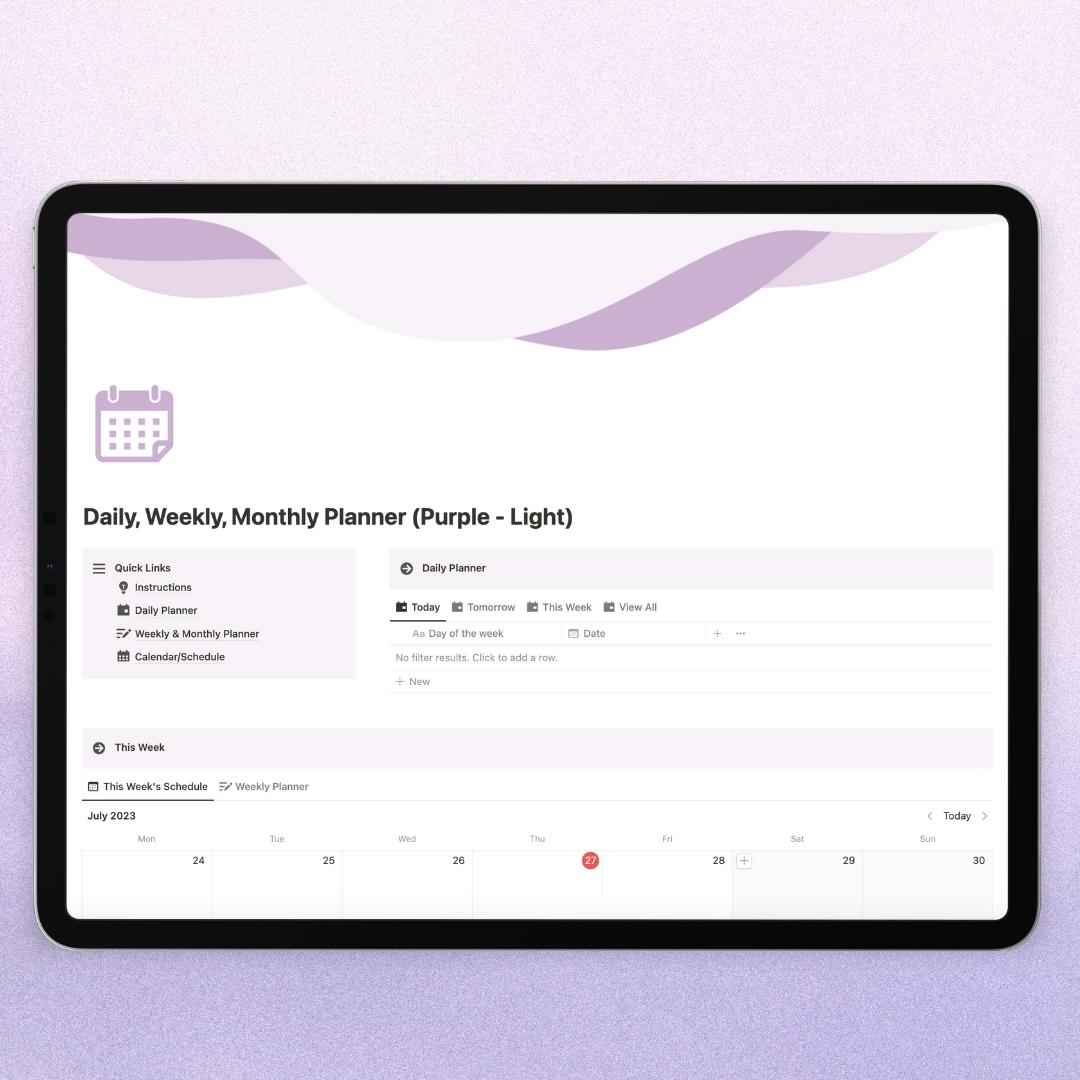 daily, weekly, monthly planner notion template