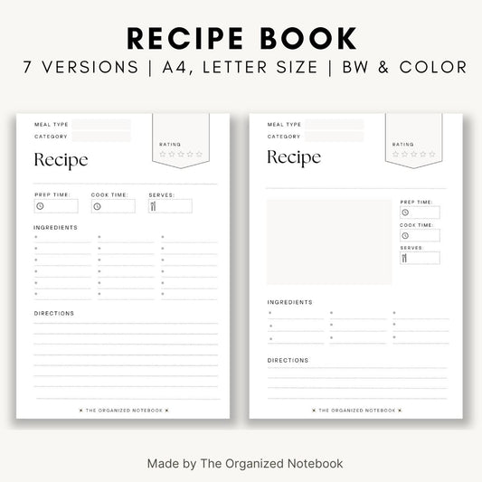 Digital Printable Recipe Book