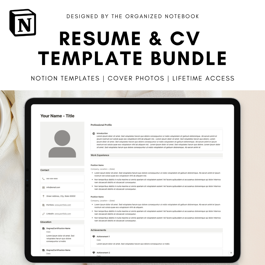 Resume/CV Notion Template Bundle – The Organized Notebook