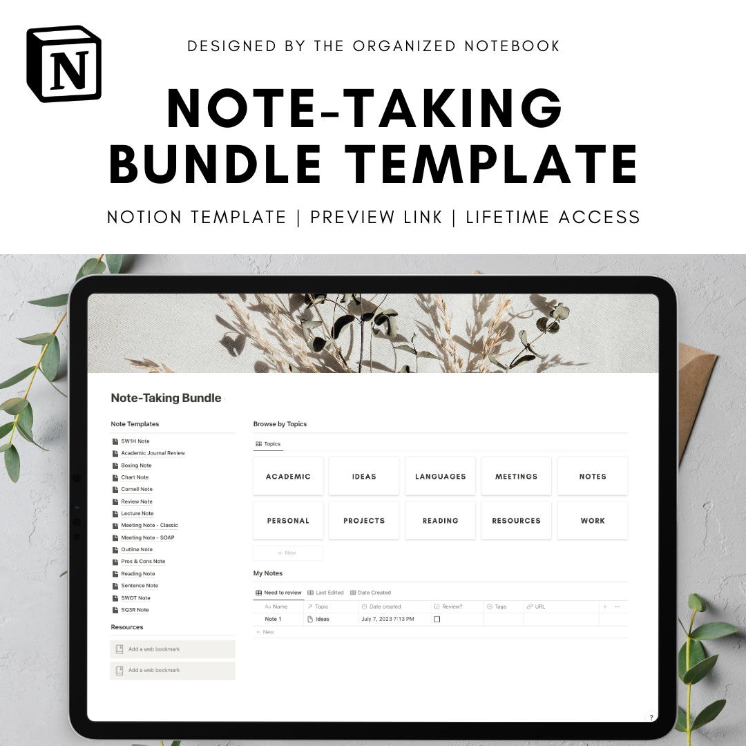 Note-Taking Notion Template Bundle – The Organized Notebook