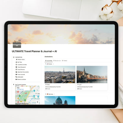 Ultimate travel journal and planner notion template with AI