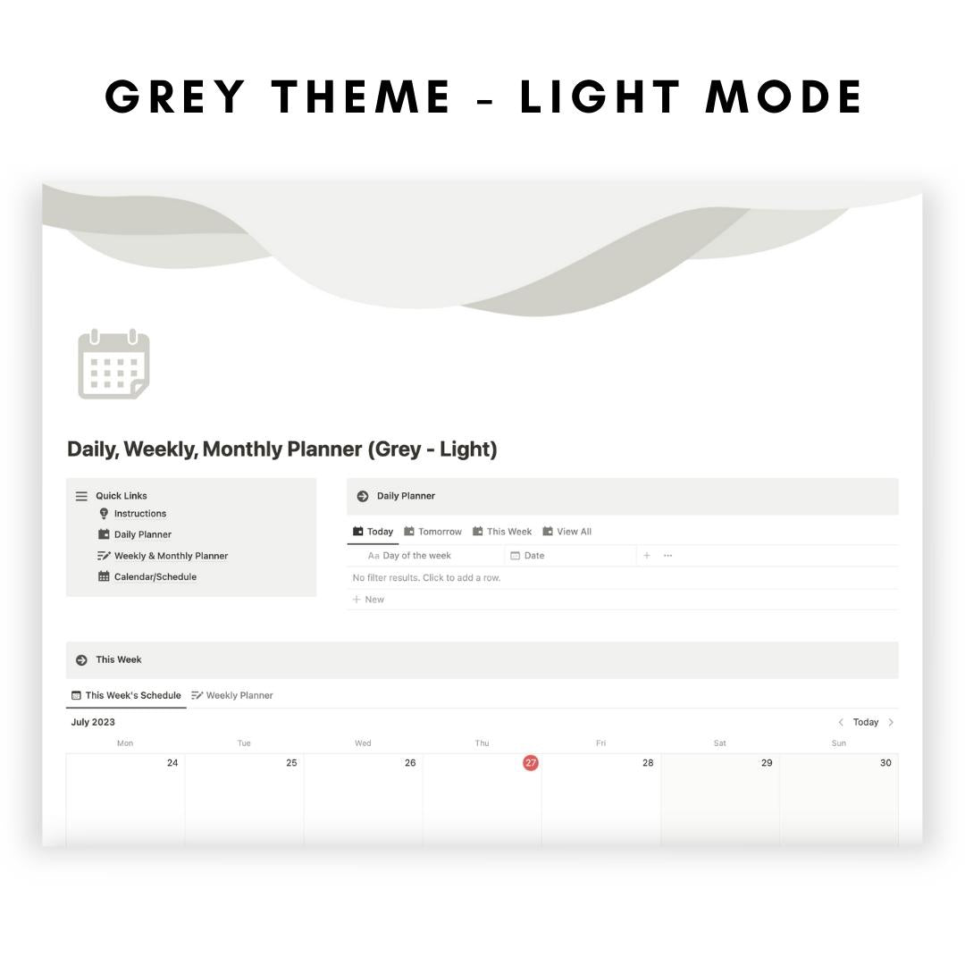 daily, weekly, monthly planner notion template