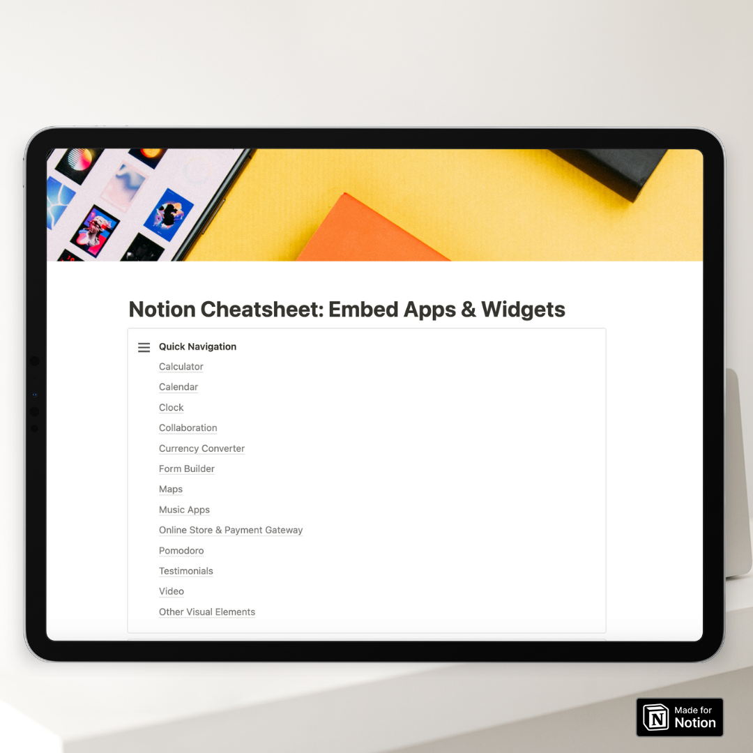Notion Cheat Sheet: Embed Apps & Widgets