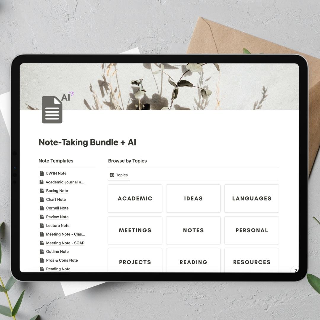 Note-Taking bundle + AI Notion template
