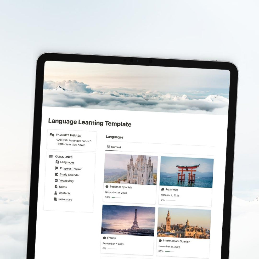 Language Learning Hub Notion Template – The Organized Notebook