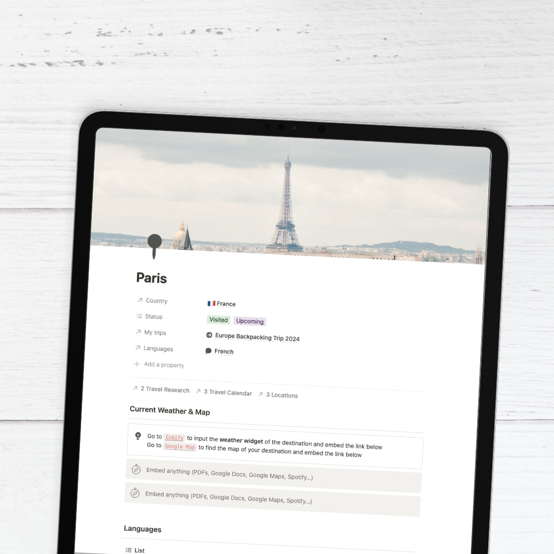 notion travel planner & journal premium