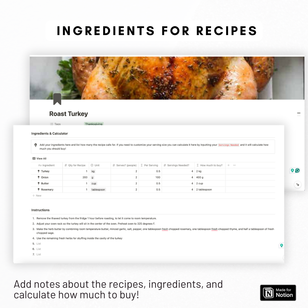 Menu & Recipe Planner Notion Template