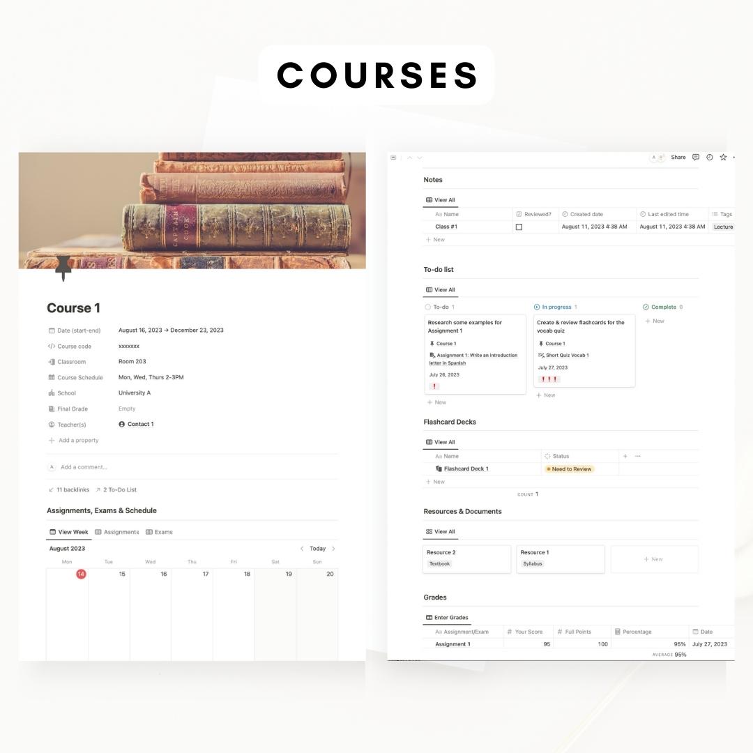 light academia notion student planner