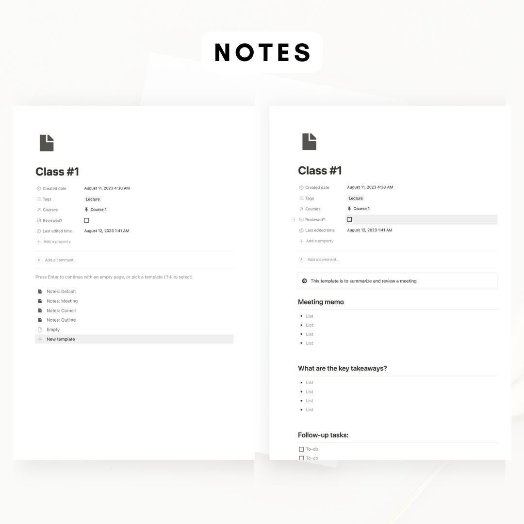 light academia notion student planner