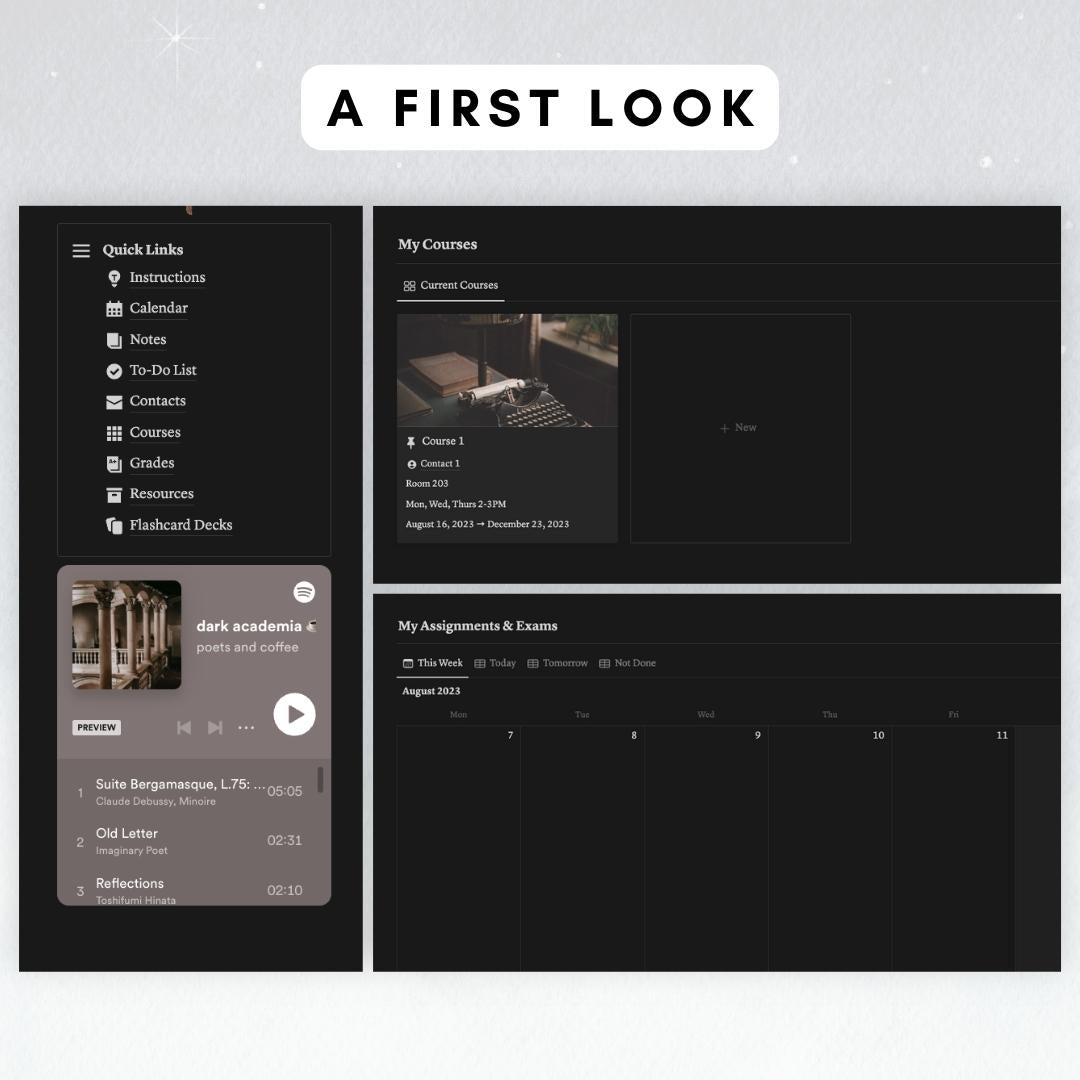dark academia student planner notion template