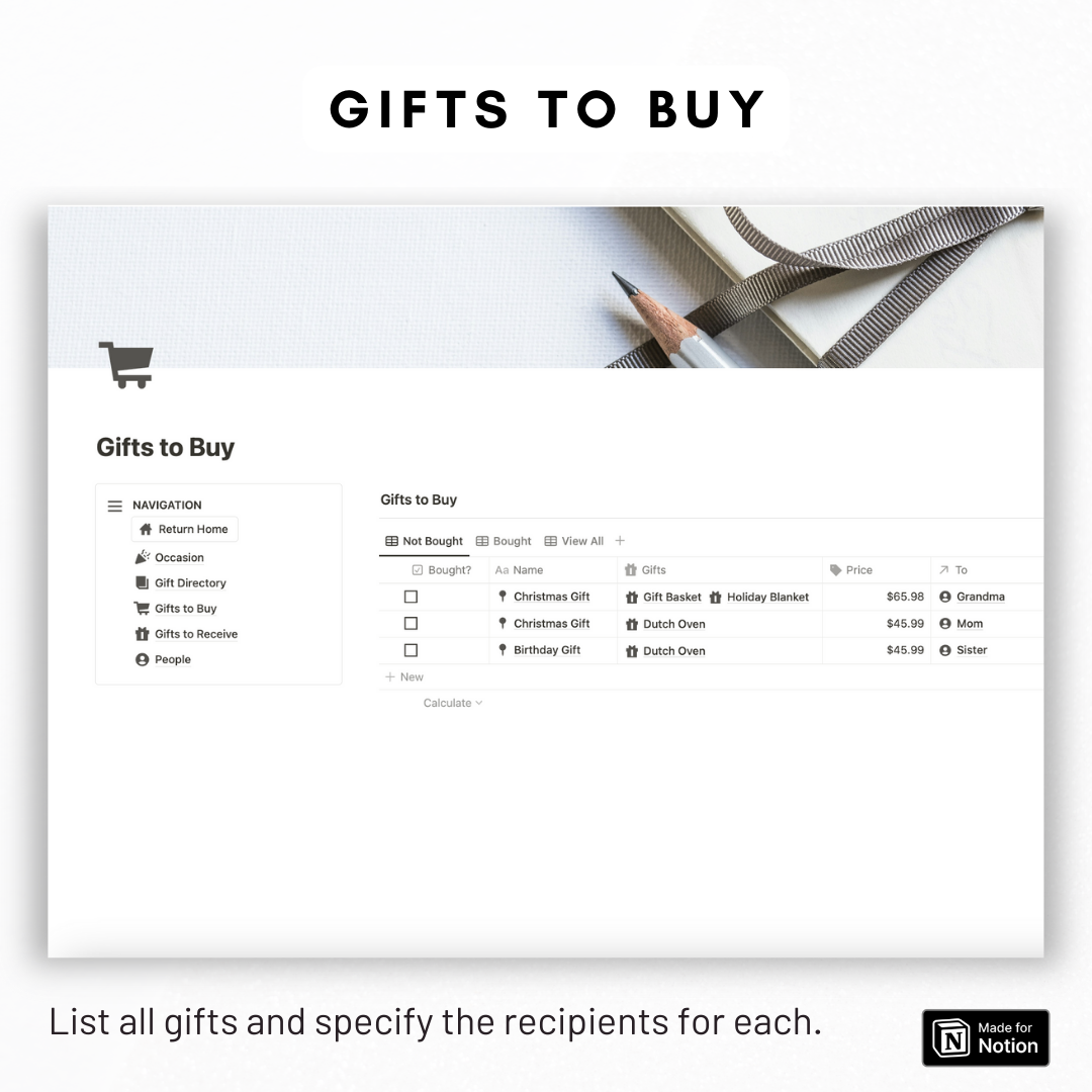 Gift Tracker Notion Template