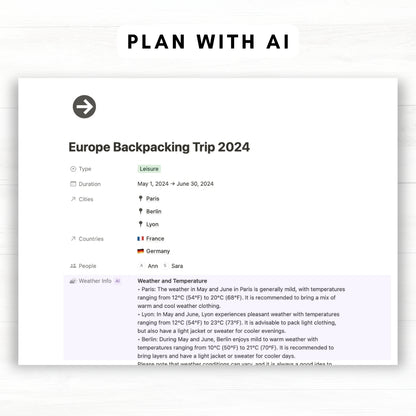 Ultimate travel journal and planner notion template with AI