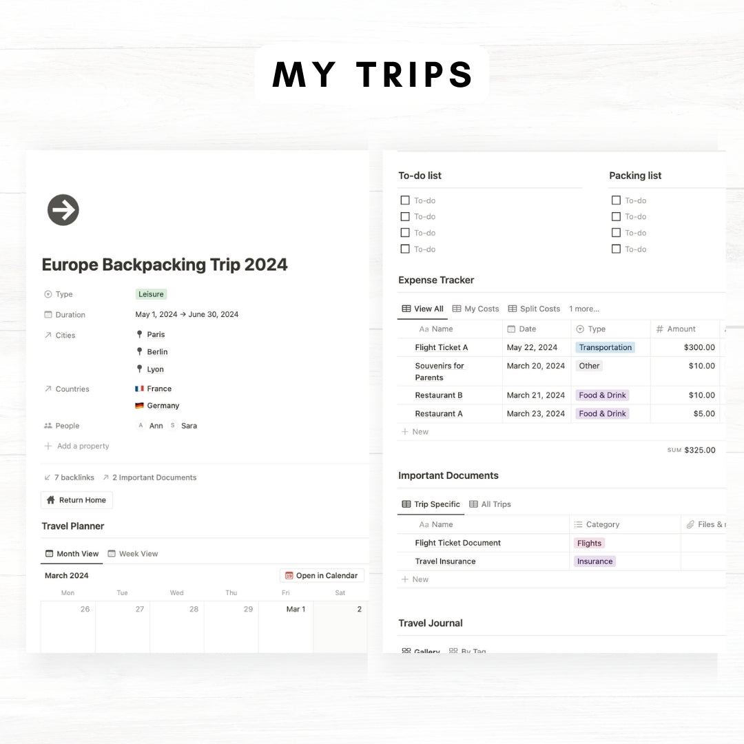 notion travel planner & journal premium