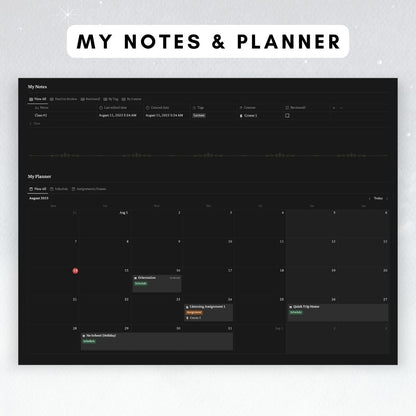 dark academia student planner notion template