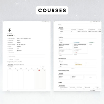 dark academia student planner notion template