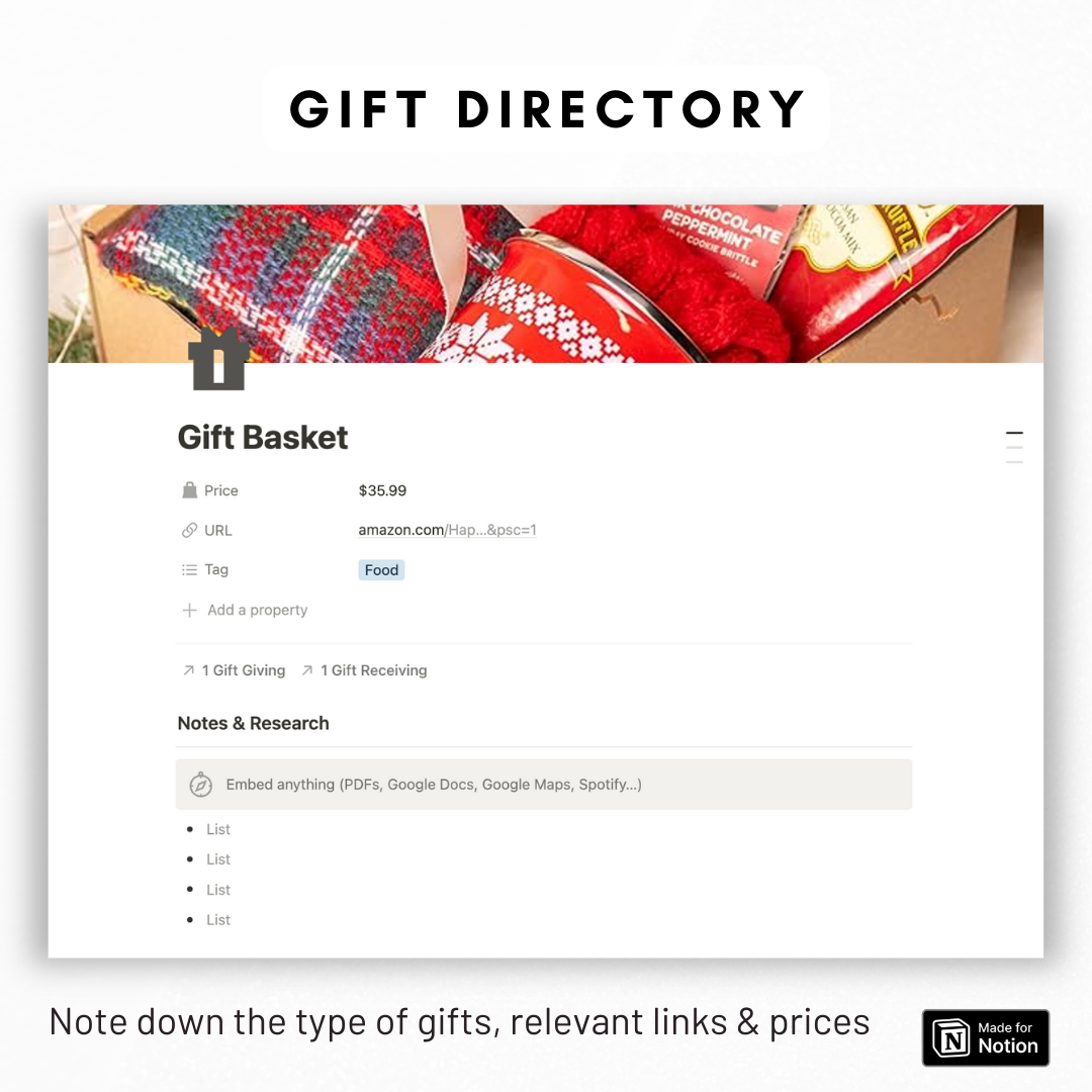 Gift Tracker Notion Template