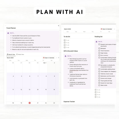 Ultimate travel journal and planner notion template with AI