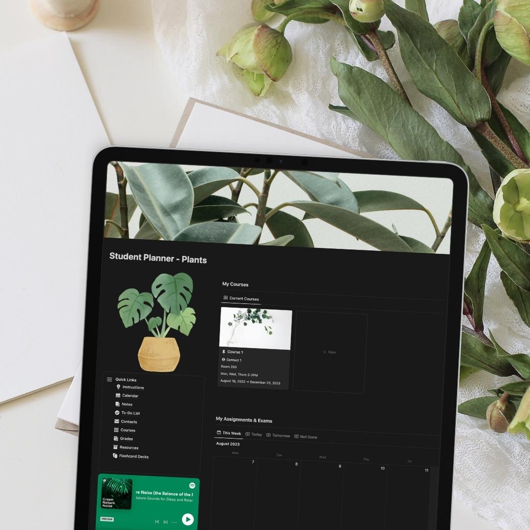 notion student planner template plant theme
