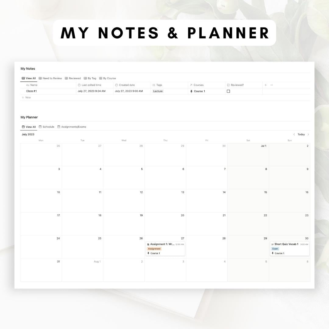 notion student planner template plant theme