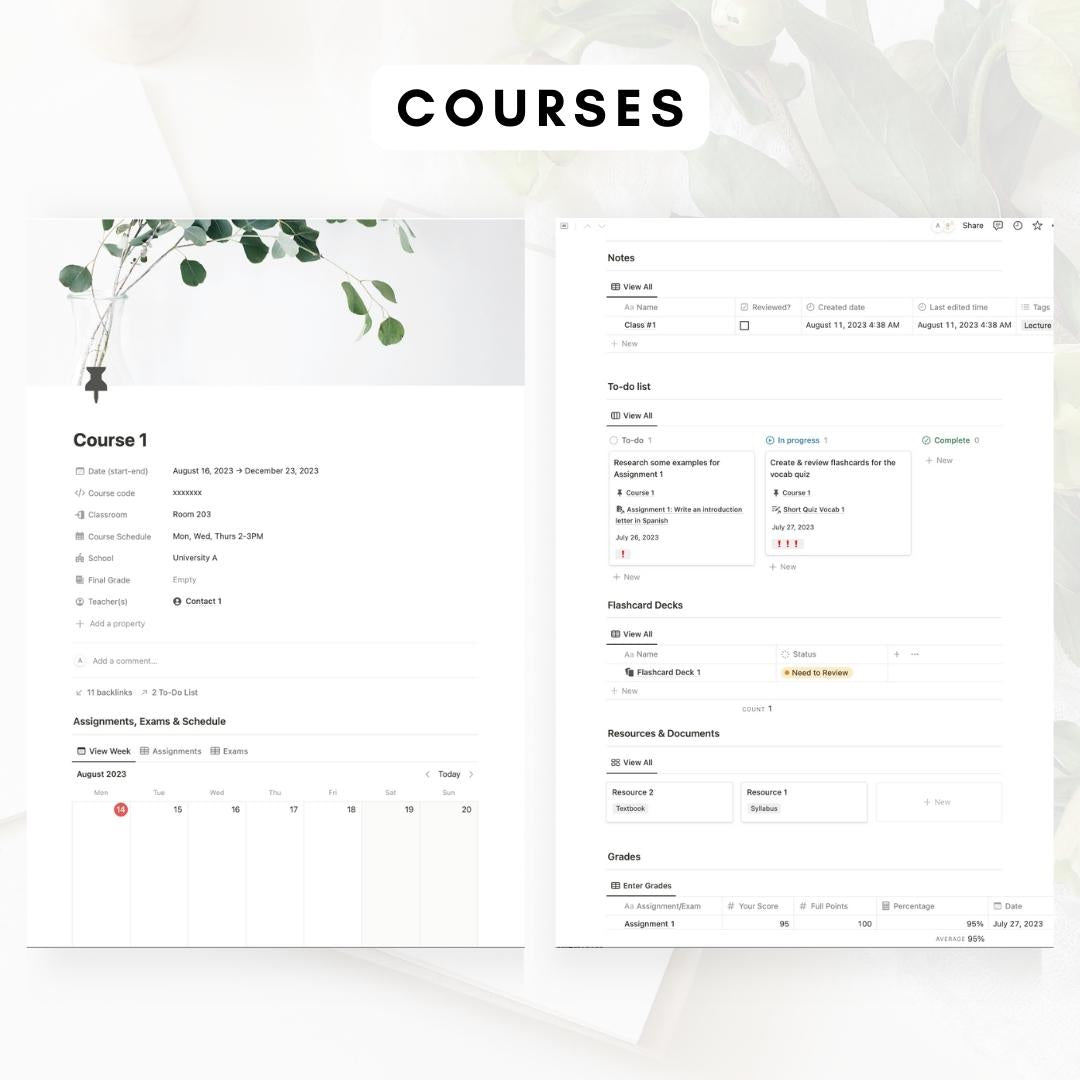 notion student planner template plant theme