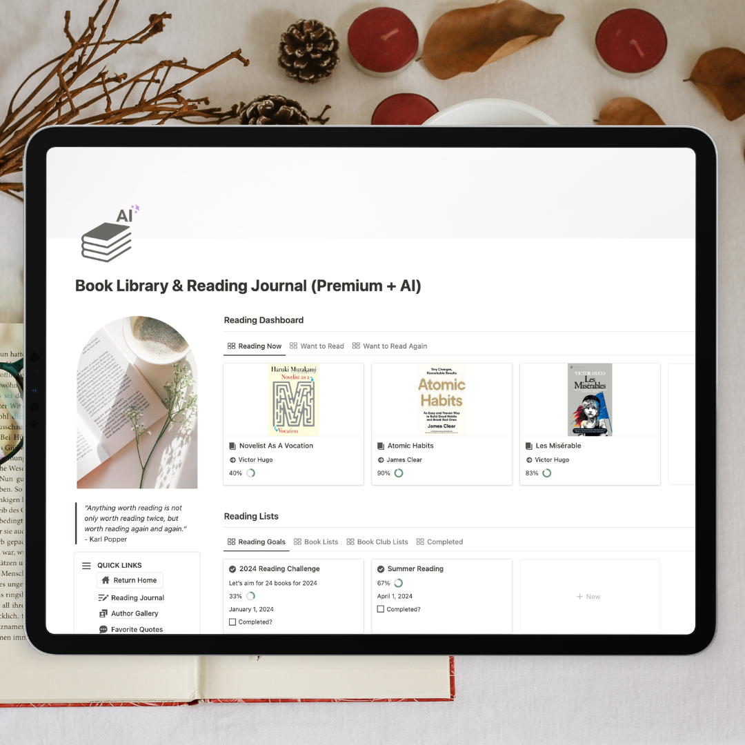 AI Book library & Reading Journal notion template