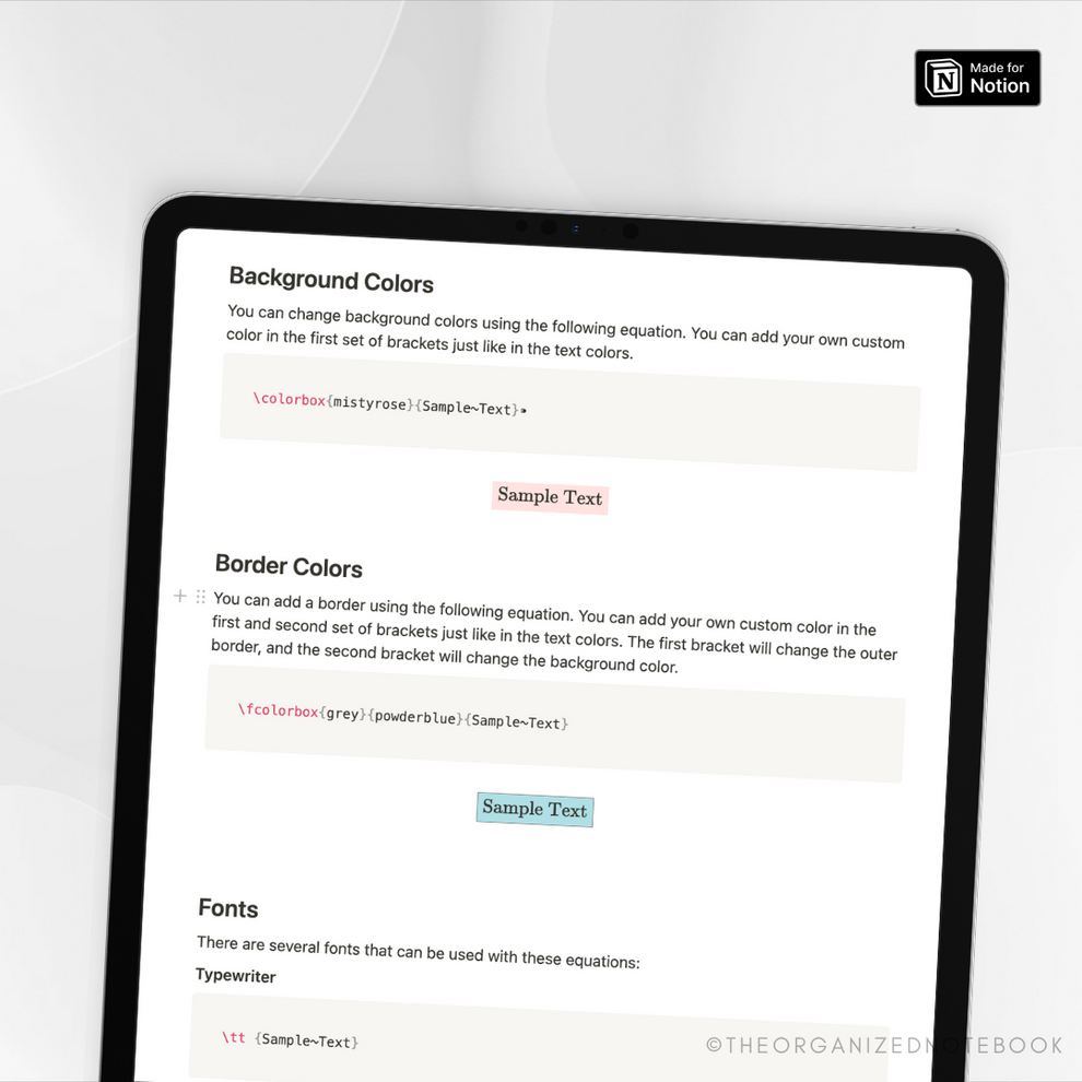 Notion Text & Font Cheat Sheet: KaTex & Equation Guide – The Organized ...