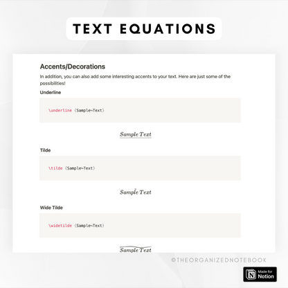 Notion Text & Font Cheat Sheet: KaTex & Equation Guide
