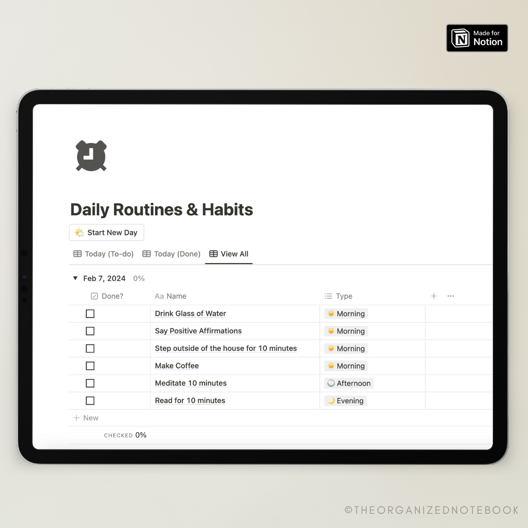 Notion Database For Routine Daily Routine & Habit Tracker Notion Template – The Organized Notebook