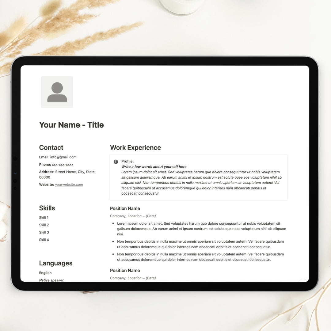 CV & Resume Notion Template - Minimalist Style – The Organized Notebook
