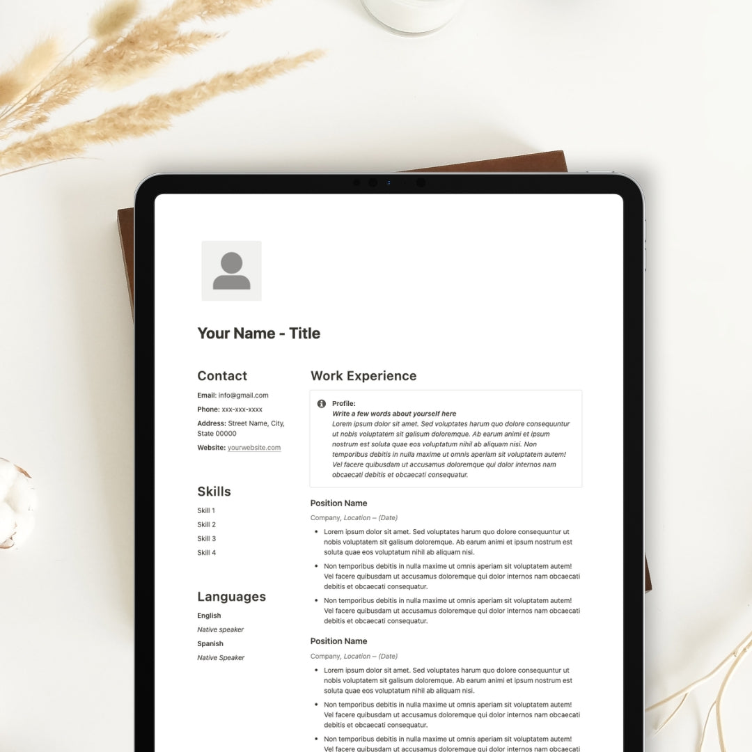Notion Example Cv CV & Resume Notion Template - Minimalist Style – The Organized Notebook
