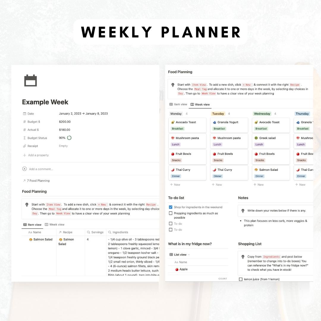 Meal planner standard notion template