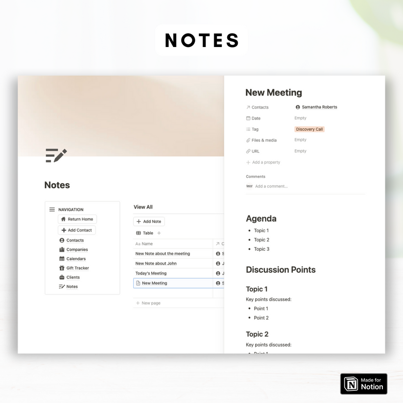 Personal & Business CRM Notion Template – The Organized Notebook