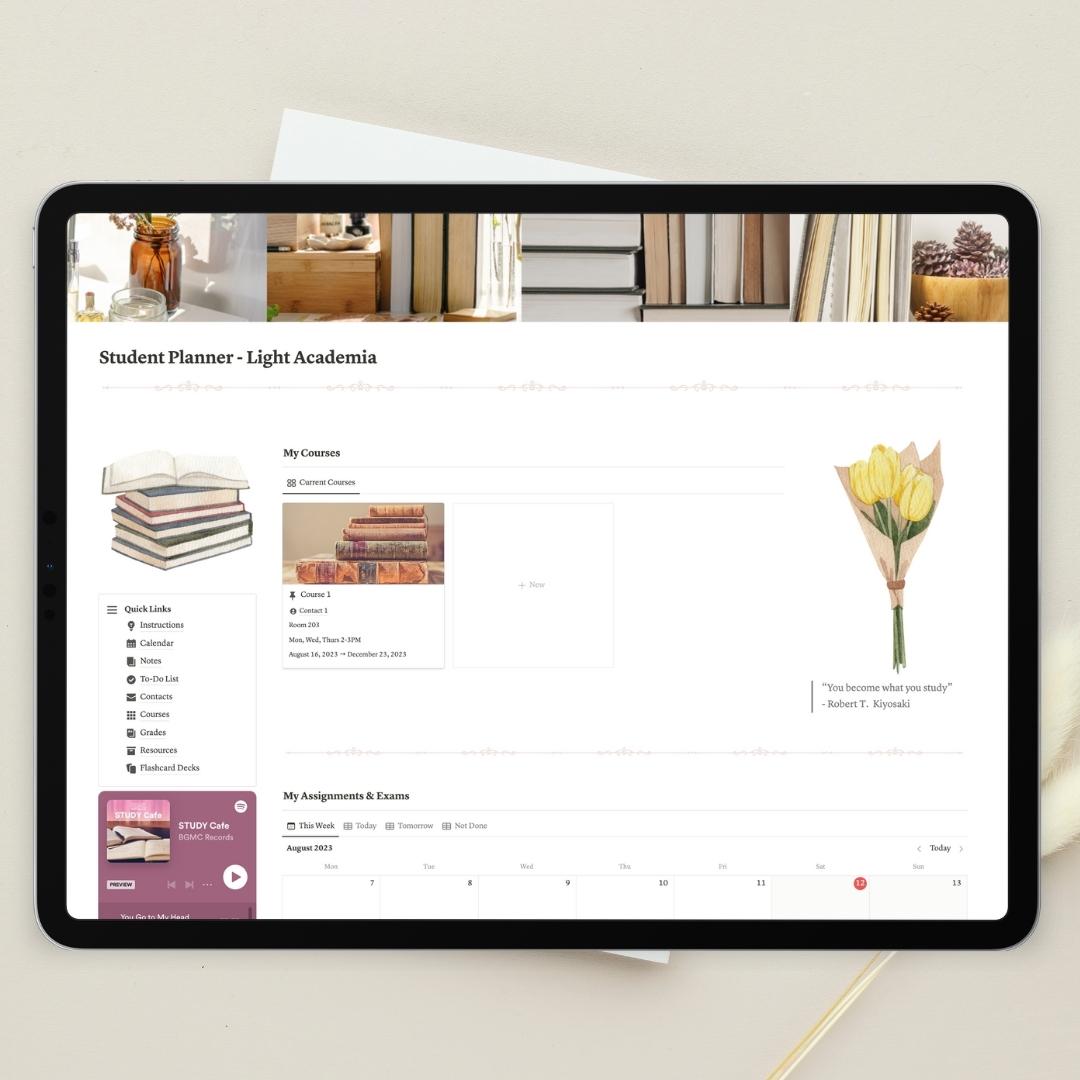 Student Planner Notion Template: Light Academia Theme – The Organized ...